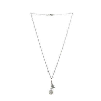 Chanel Crystal CC Ball Pendant Necklace Silver 3 of 5