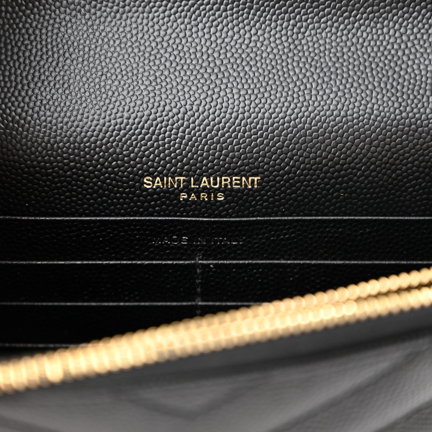 Grain De Poudre Matelasse Chevron Monogram Envelope Chain Wallet Black