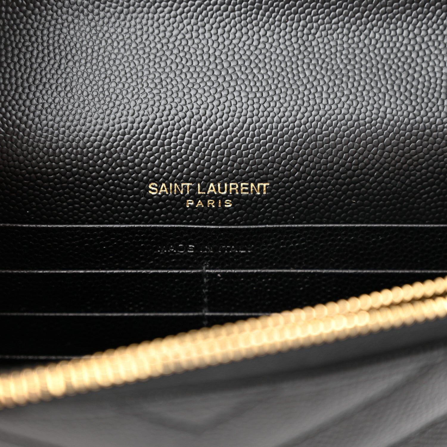 Saint Laurent Grain De Poudre Matelasse Chevron Monogram Envelope Chain Wallet Black 6 of 11