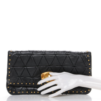 Miu Miu Nappa Quilted Studded Flap Clutch Black 2 of 8