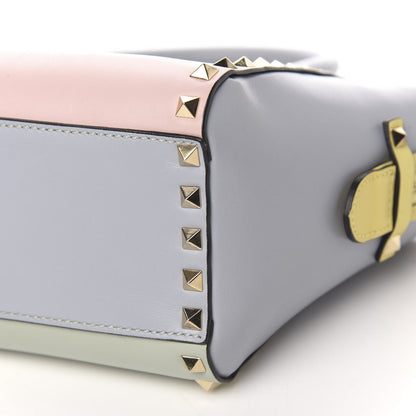 Valentino Garavani Vitello Watercolor Mini Rockstud Double Handle Tote Rose Green Yellow Sky 7 of 8