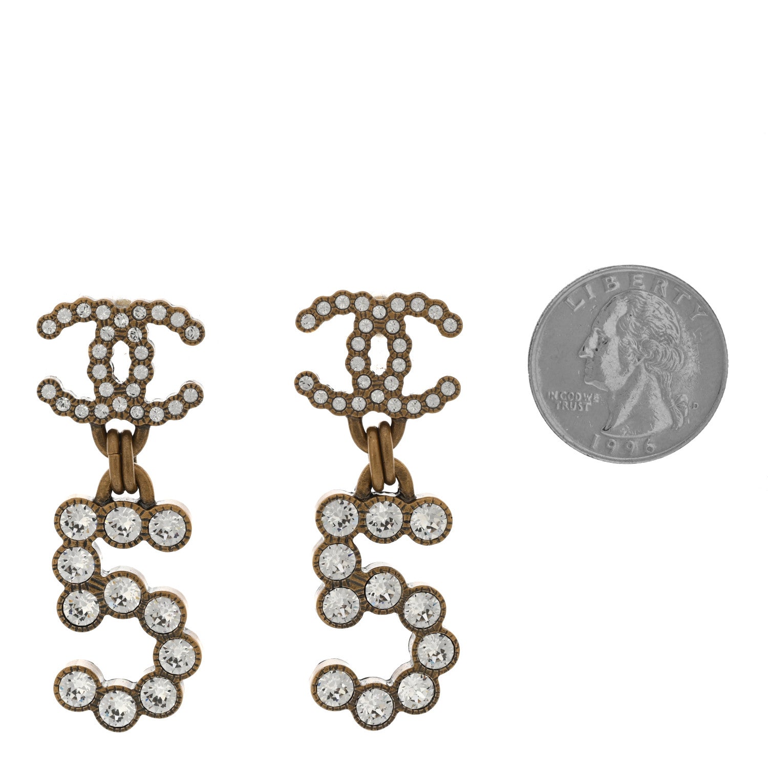 Chanel Metal Crystal City of Lights No 5 Drop Earrings Gold 2 of 4