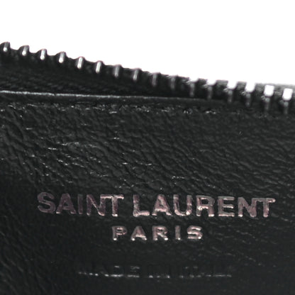 Saint Laurent Grain De Poudre Matelasse Chevron Monogram Fragments Zippered Card Case Black 6 of 11