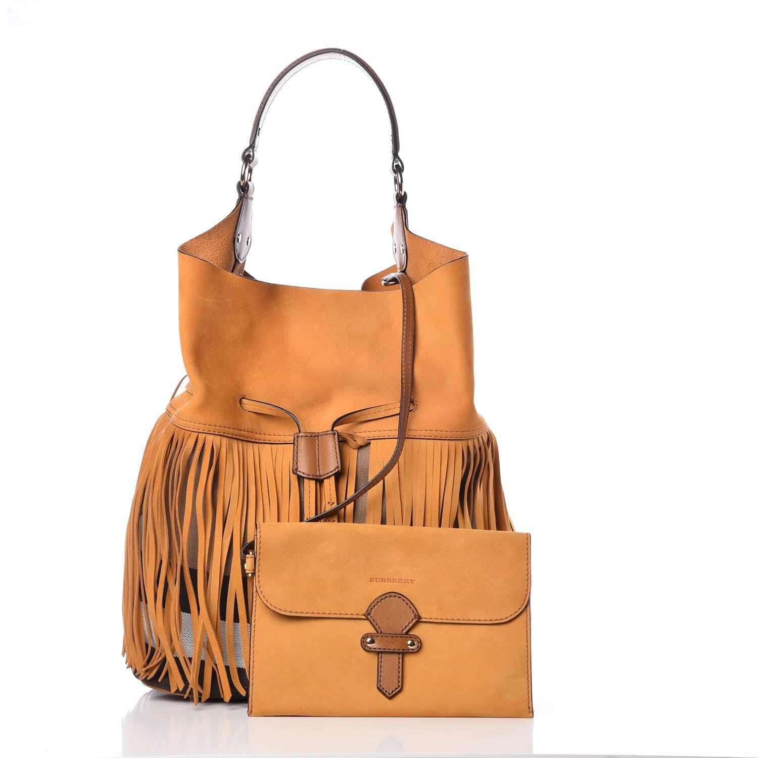 Burberry Suede Fringe Large Belgrove Bucket Bag Tan 3 of 16