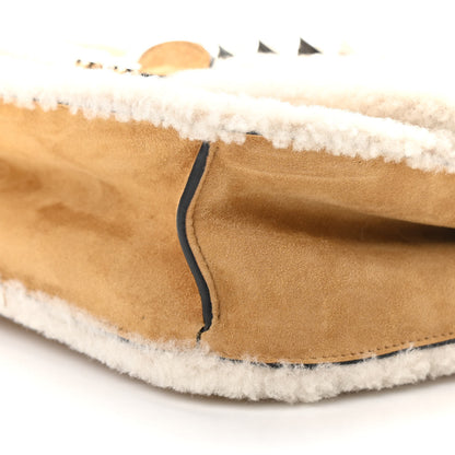 Valentino Garavani Shearling Medium Glam Lock Rockstud Flap Tan 10 of 10