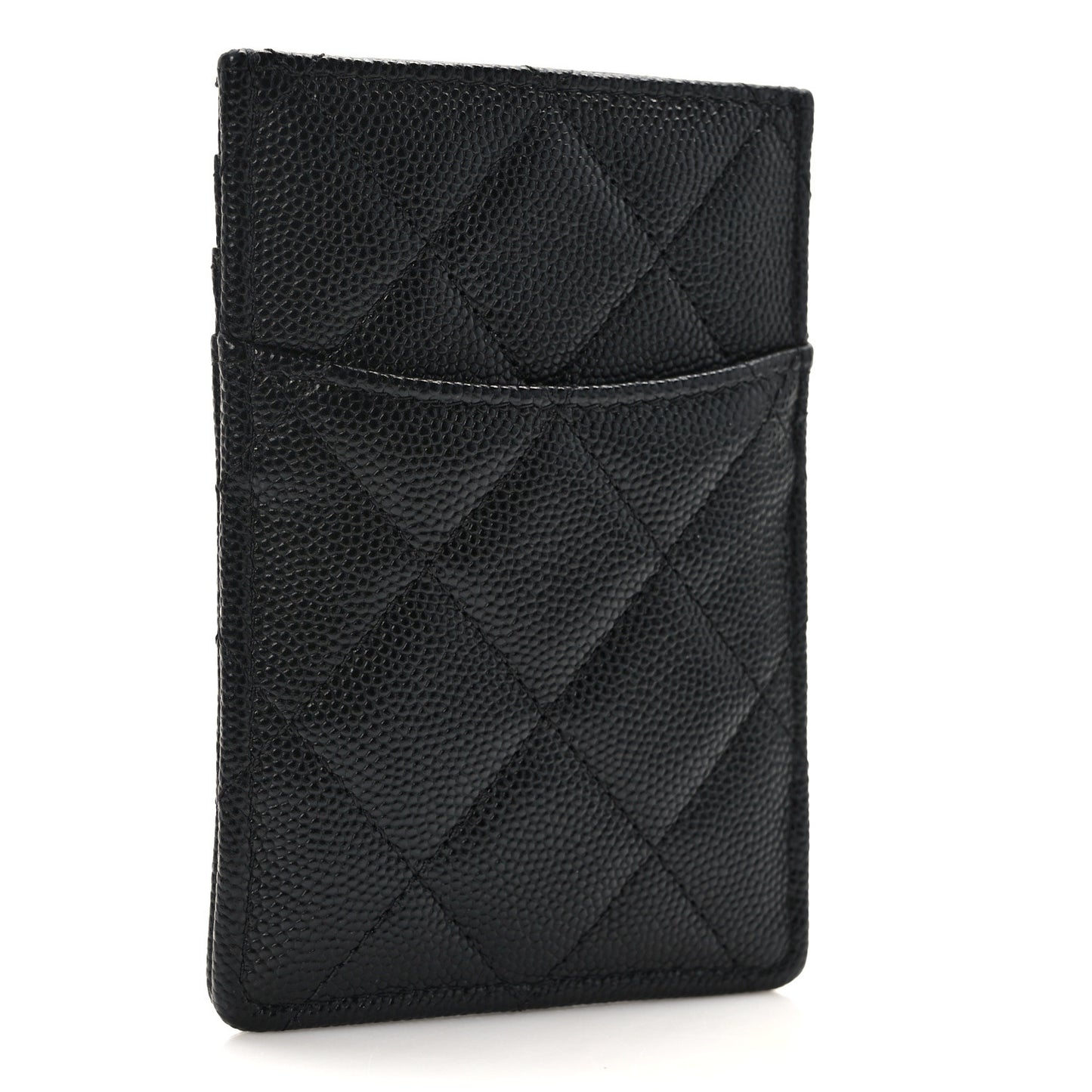 Caviar Quilted Crystal Vertical Card Holder Black