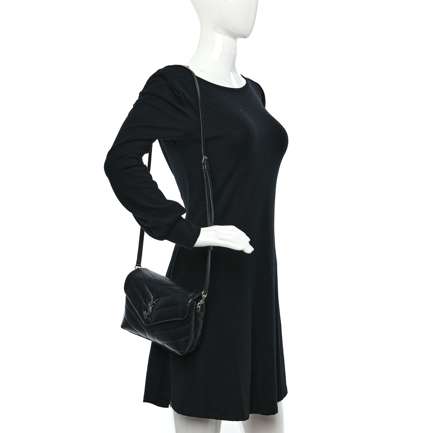 Calfskin Y Quilted Monogram Toy Loulou Crossbody Bag Black