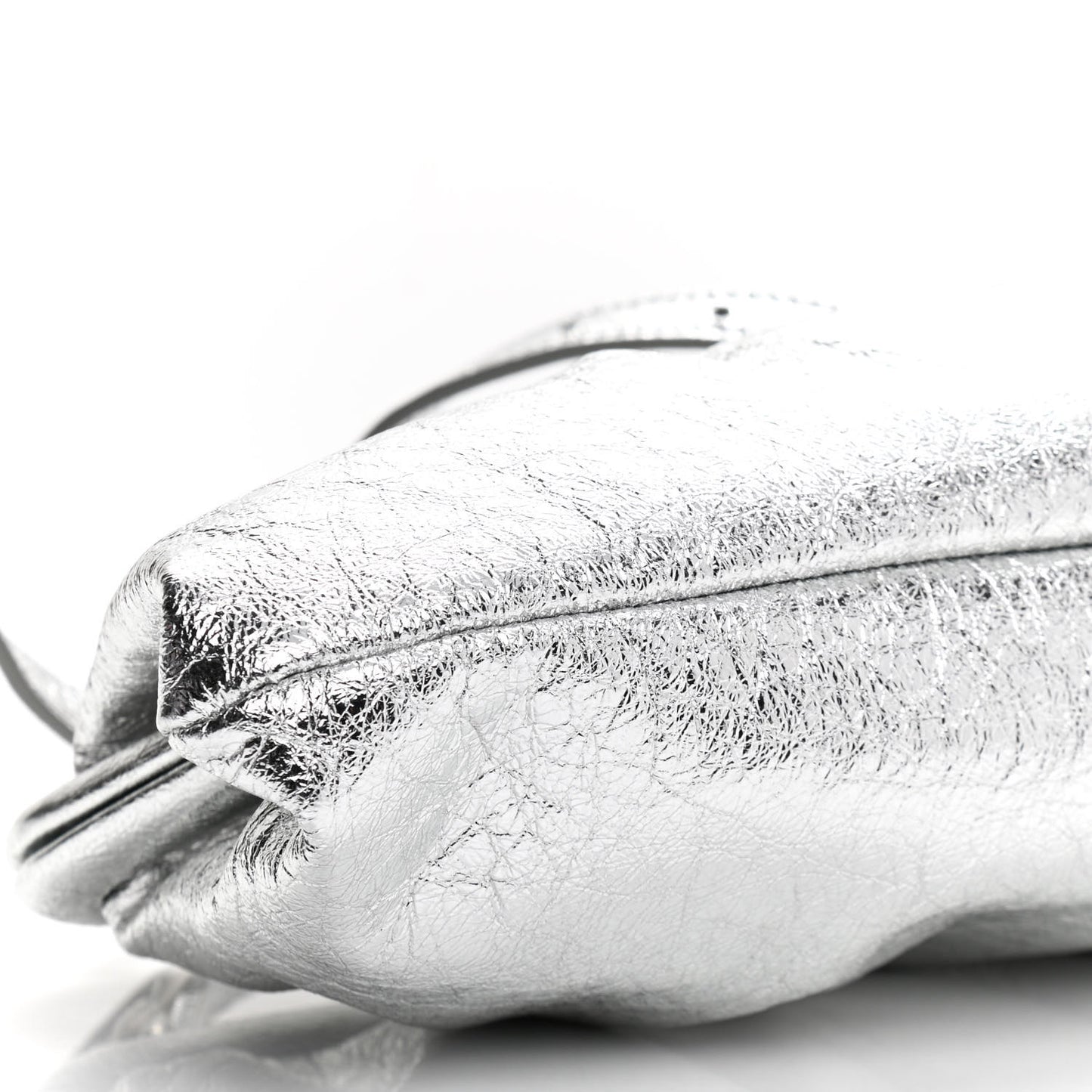 Metallic Textured Calfskin Logo XL Cloud Clutch Silver