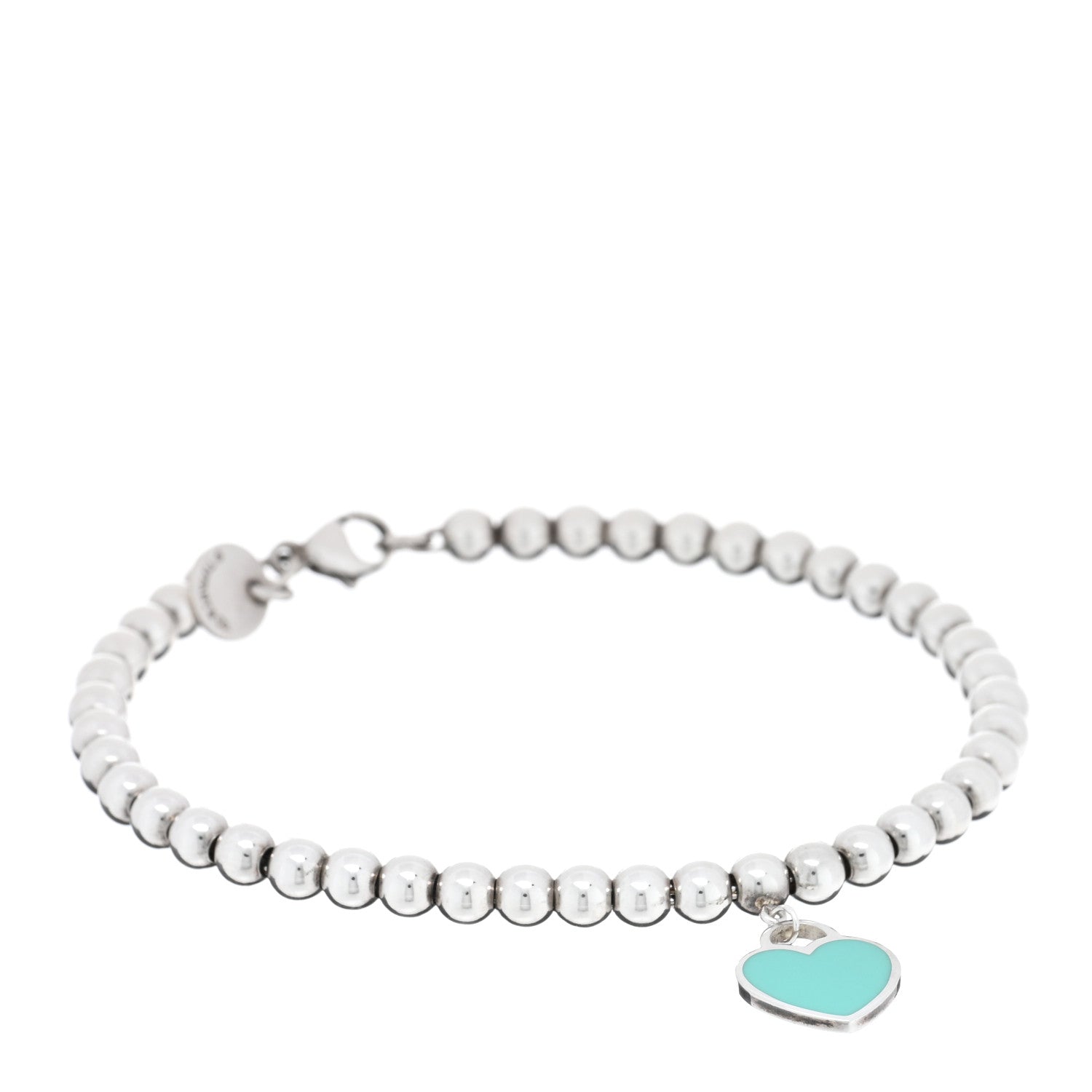 Tiffany Sterling Silver Enamel 4mm Return to Tiffany Heart Tag Bead Bracelet Blue 1 of 3