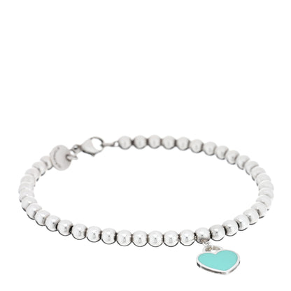 Tiffany Sterling Silver Enamel 4mm Return to Tiffany Heart Tag Bead Bracelet Blue 1 of 3