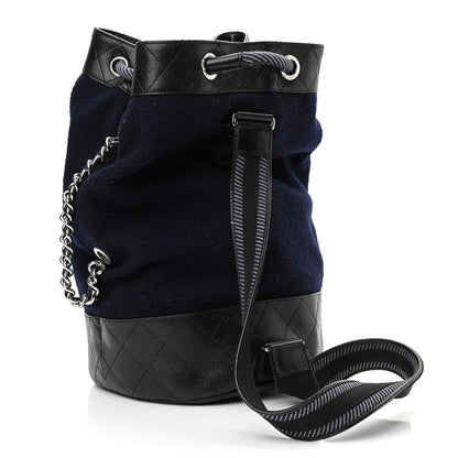 Chanel Wool Calfskin Embroidered Drawstring Backpack Navy Blue 2 of 12