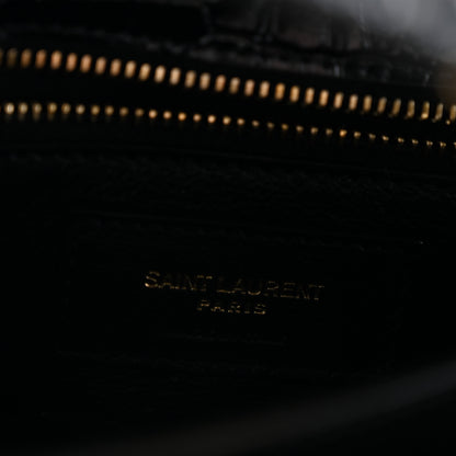 Saint Laurent Calfskin Crocodile Embossed Monogram Cassandra Clasp Bag Black Rouge Legion 6 of 12