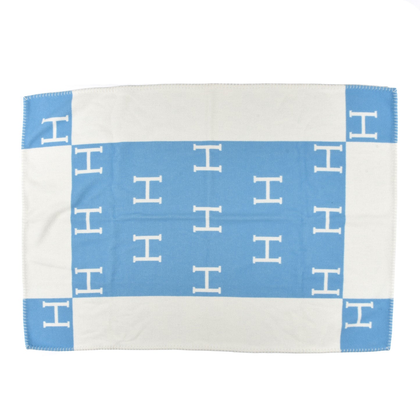 Wool Cashmere Avalon Baby Blanket Bleu Genievre White