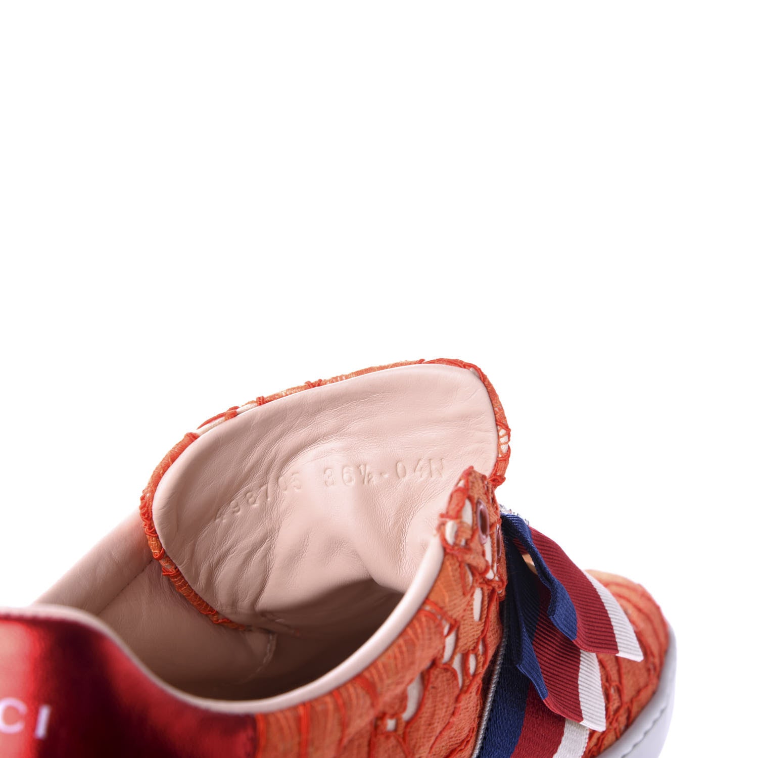 Gucci Lace Crystal Sylvie Web Flower Leaf Womens Ace Sneakers 36.5 Hot Orange Tan Beige 9 of 10