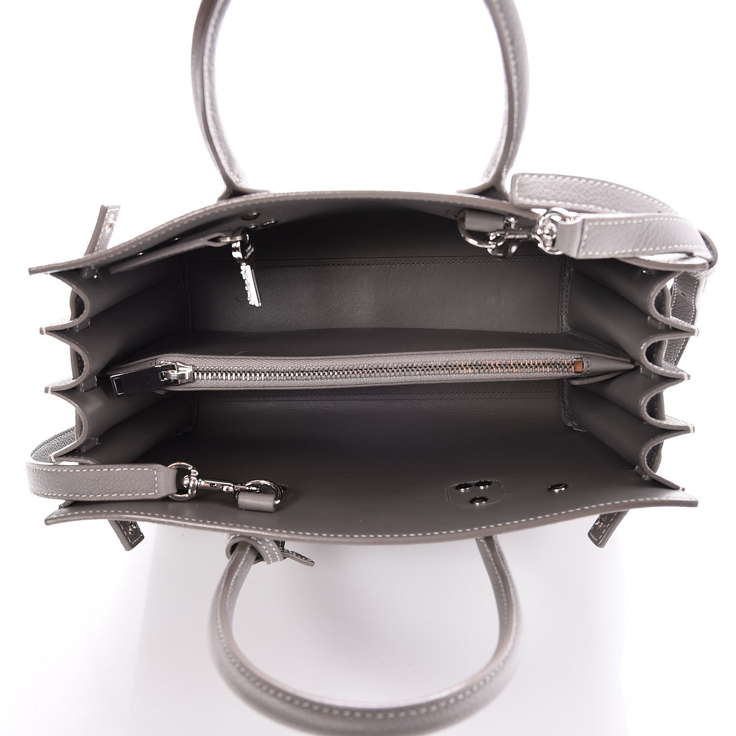 Grained Calfskin Topstich Baby Sac De Jour Fog