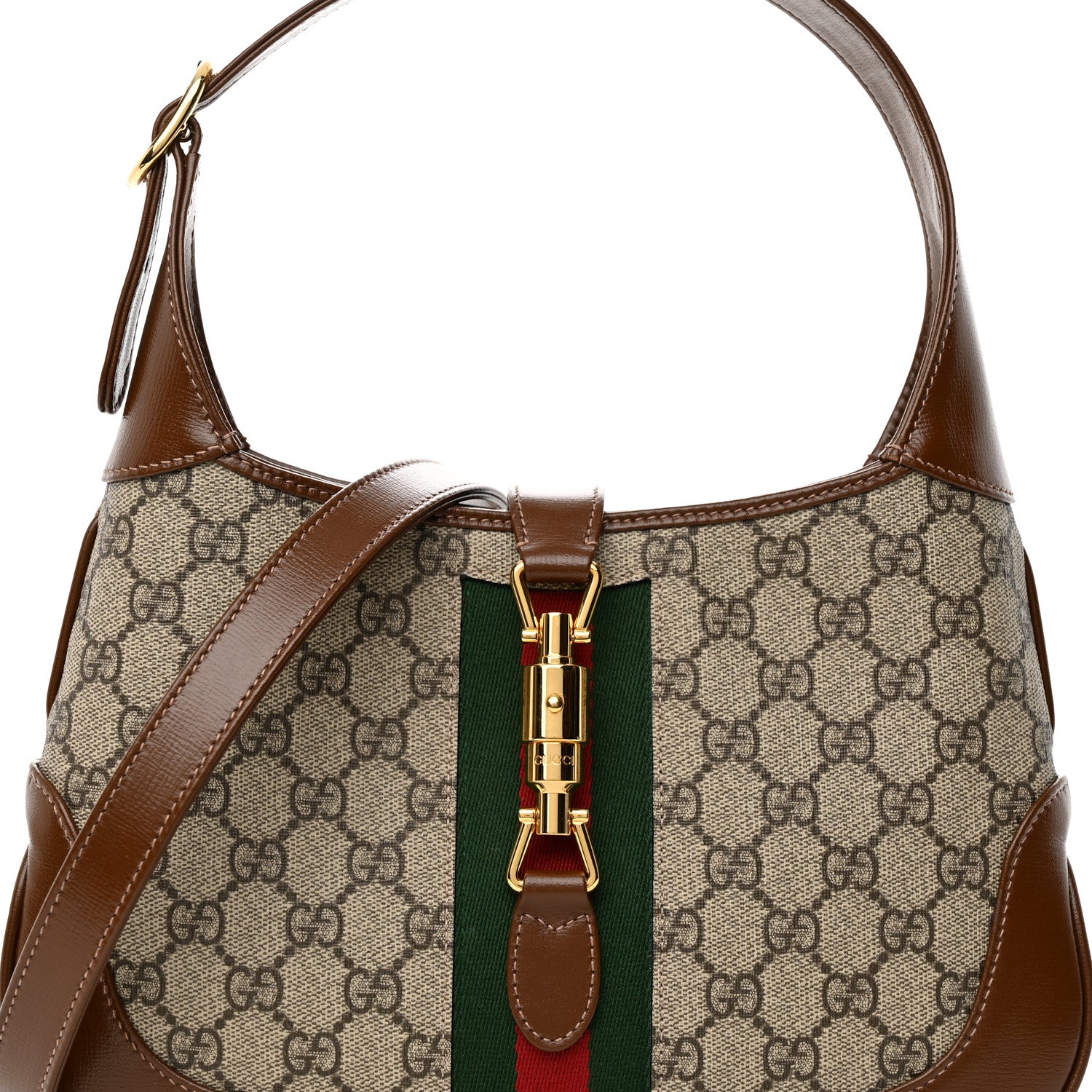 Gucci GG Supreme Monogram Azalea Calfskin Web Small Jackie 1961 Hobo Beige Ebony Brown Sugar 8 of 10