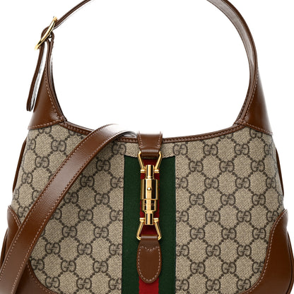 Gucci GG Supreme Monogram Azalea Calfskin Web Small Jackie 1961 Hobo Beige Ebony Brown Sugar 8 of 10