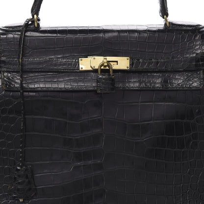 Hermes Shiny Porosus Crocodile Kelly Sellier 32 Black 35 of 50