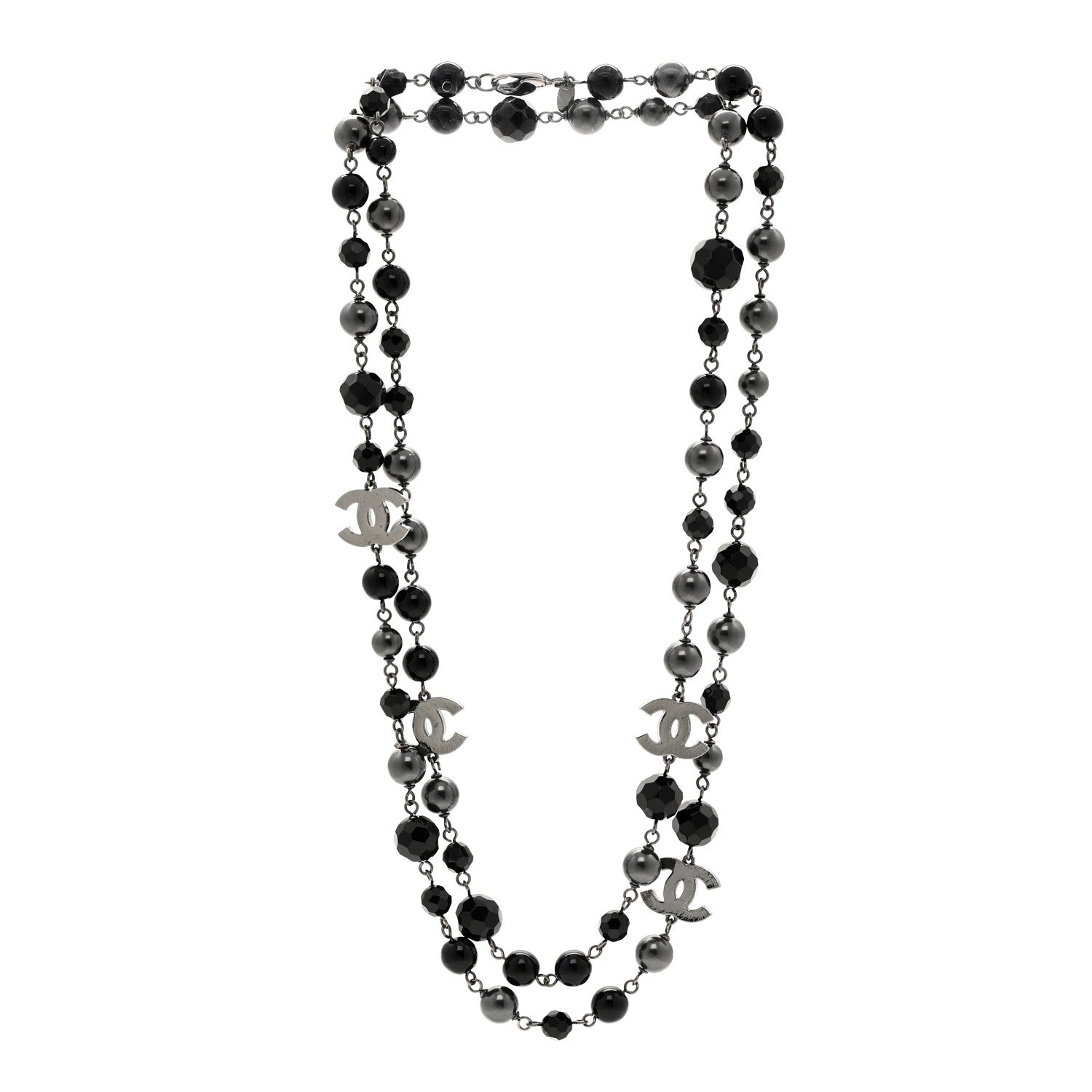 Chanel Ruthenium Pearl Beaded CC Long Necklace Black 3 of 5