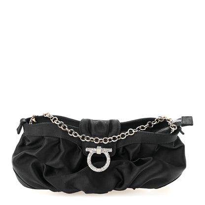 Salvatore Ferragamo Satin Crystal Chain Clutch Black 1 of 9