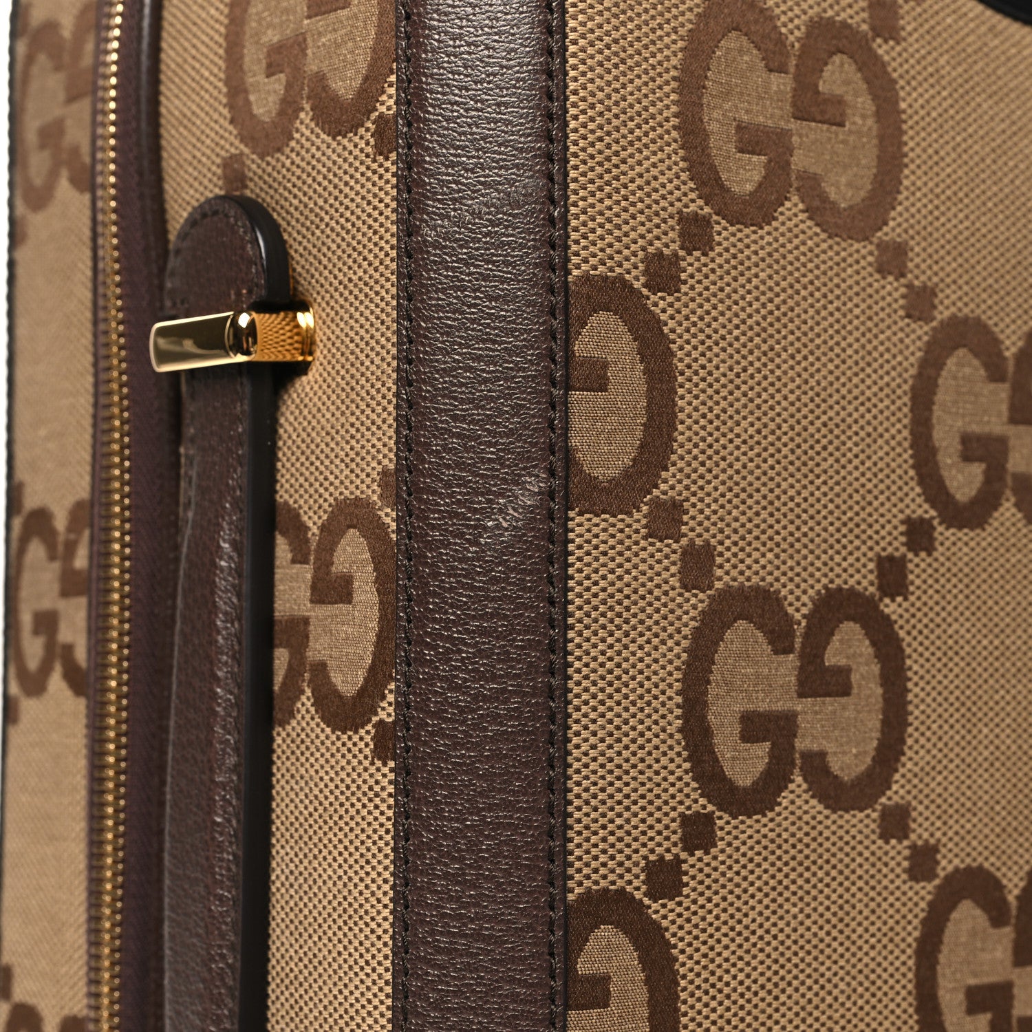 Gucci Monogram Jumbo GG Textured Dollar Calfskin Web Small Savoy Cabin Trolley Camel Ebony New Acero 10 of 10