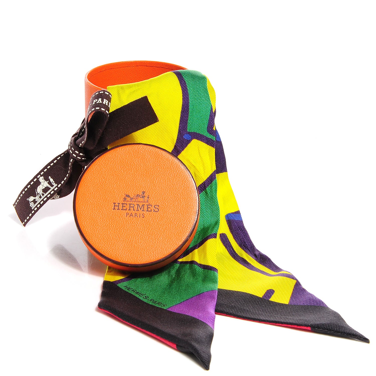 Hermes Silk Graff Graffiti Twilly Noir Jaune Vert 5 of 5
