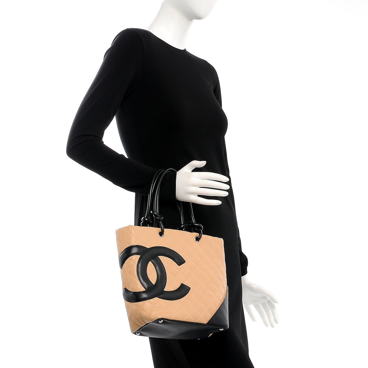 Chanel Calfskin Quilted Medium Cambon Tote Beige Black 2 of 7