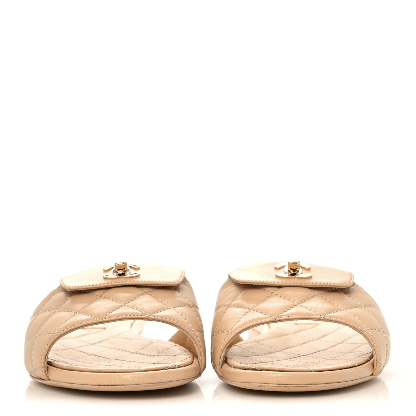 Lambskin Quilted CC Turnlock Sandals 38.5 Beige
