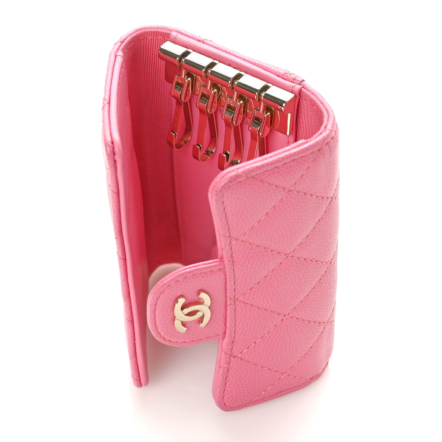 Caviar Quilted Classic 4 Key Holder Wallet Pink