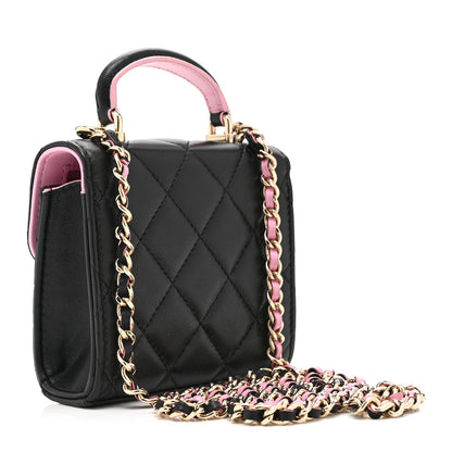 Chanel Lambskin Quilted Bi-Color Top Handle Clutch With Chain Black Pink 3 of 11