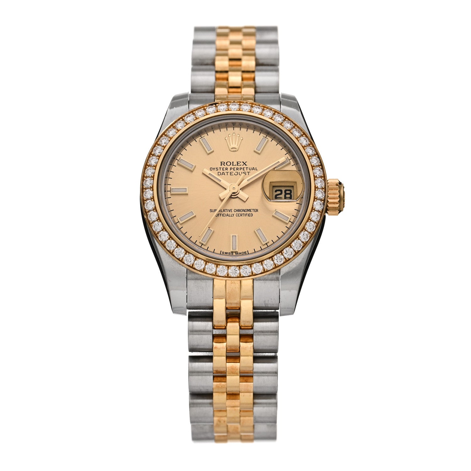 Rolex Stainless Steel 18K Yellow Gold Diamond 26mm Oyster Perpetual Datejust Watch Champagne 179383 1 of 5