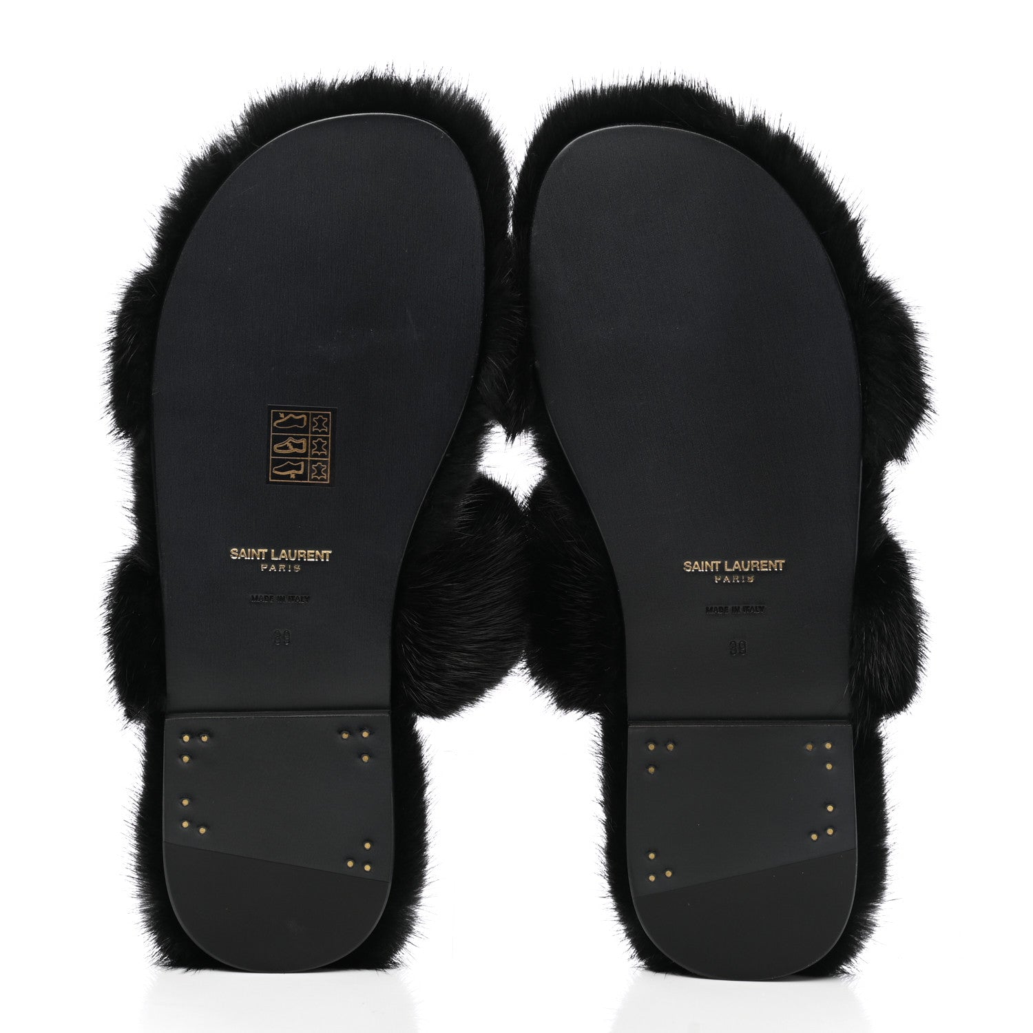 Saint Laurent Mink Fur Bleach Sandals 39 Black 5 of 6