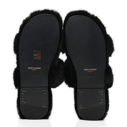 Saint Laurent Mink Fur Bleach Sandals 39 Black 5 of 6