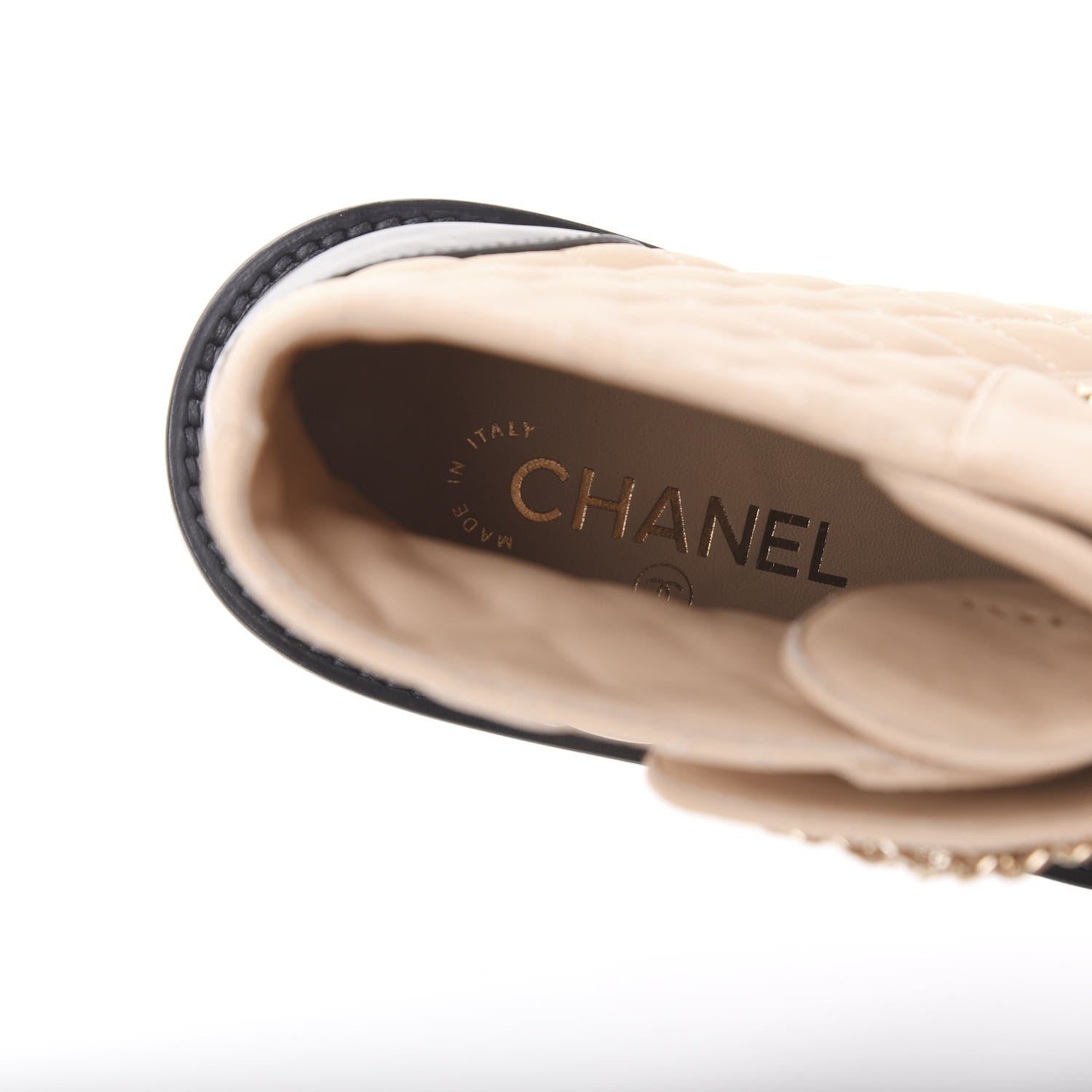 Chanel Lambskin Calfskin Quilted Lace Up Combat Boots 36.5 Beige Black 7 of 9