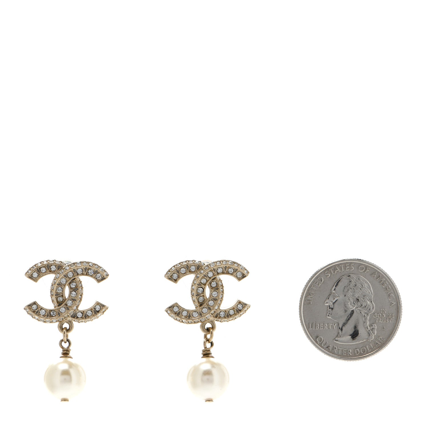 Chanel Crystal Pearl CC Drop Earrings Gold 2 of 4