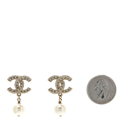 Chanel Crystal Pearl CC Drop Earrings Gold 2 of 4