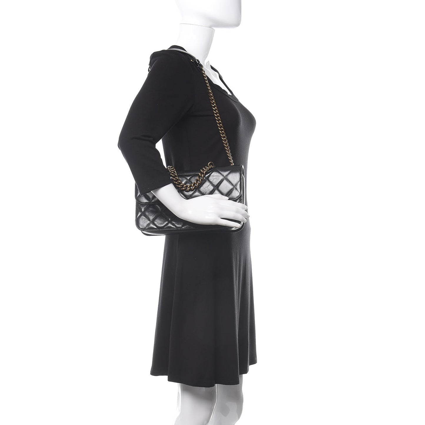 Glazed Calfskin Quilted Medium Perfect Edge Flap Black