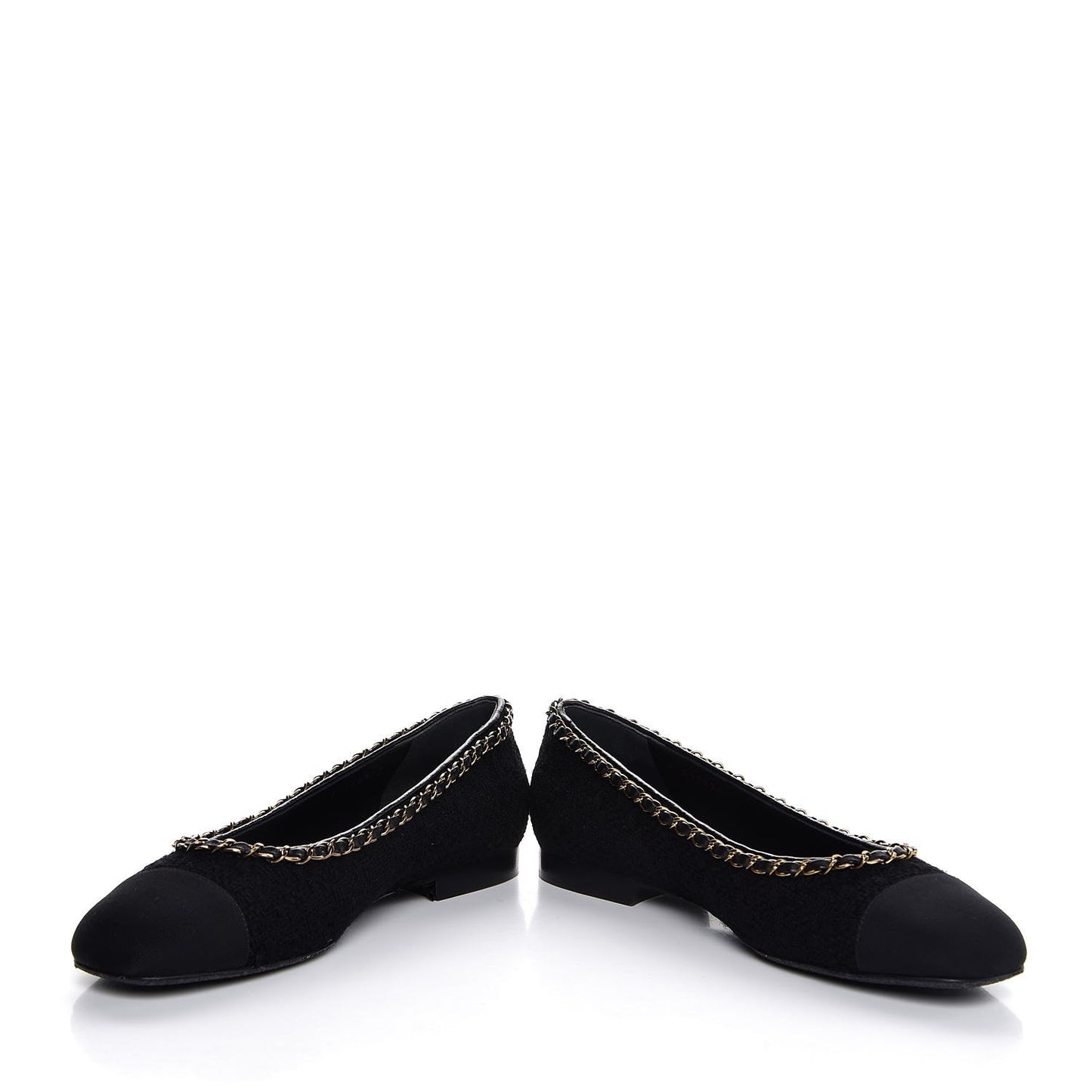 Tweed Grosgrain Chained Cap Toe Ballerina Flats 40 Black