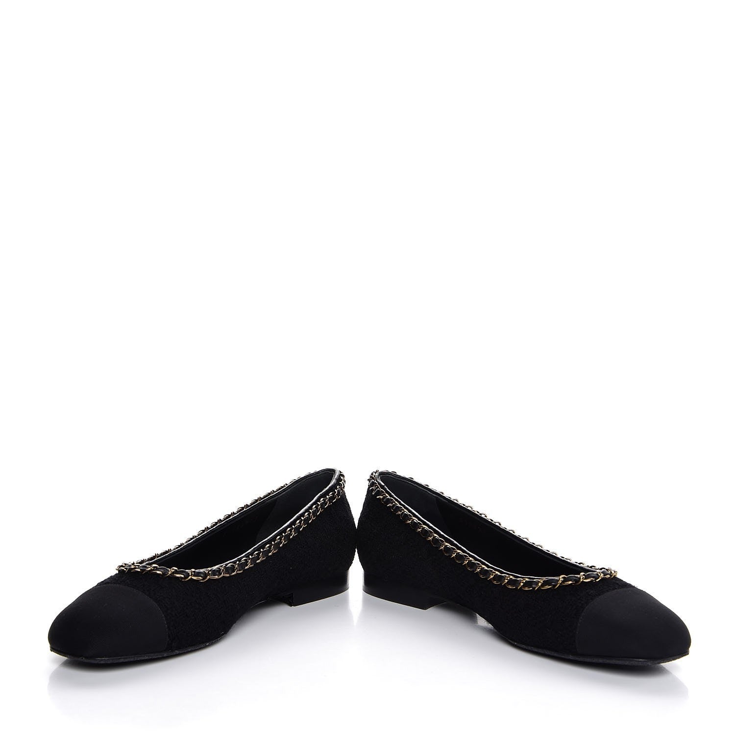 Chanel Tweed Grosgrain Chained Cap Toe Ballerina Flats 40 Black 5 of 11