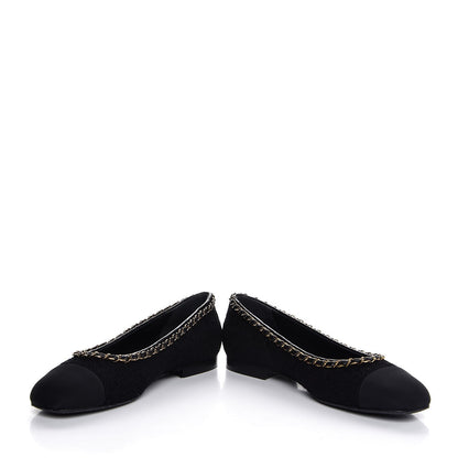 Chanel Tweed Grosgrain Chained Cap Toe Ballerina Flats 40 Black 5 of 11