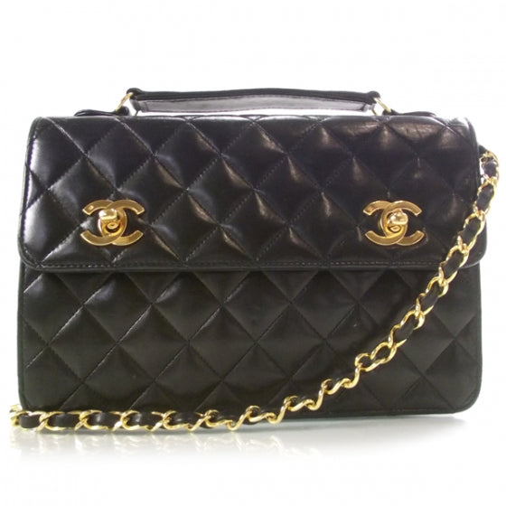 Lambskin Quilted Runway Flap Bag Black