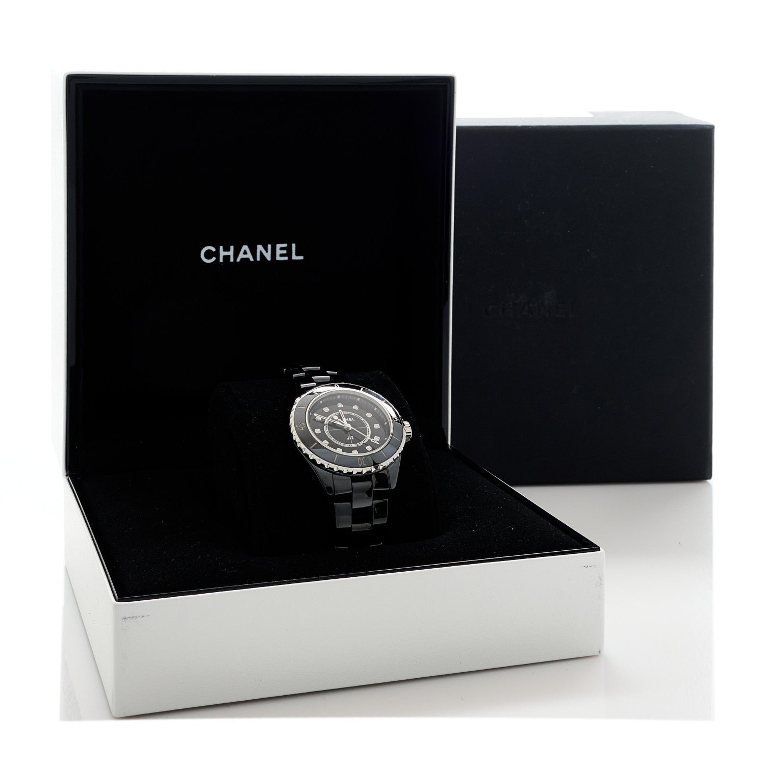 Chanel Stainless Steel Ceramic Diamond 33mm J12 Quartz Watch Black 5 of 5