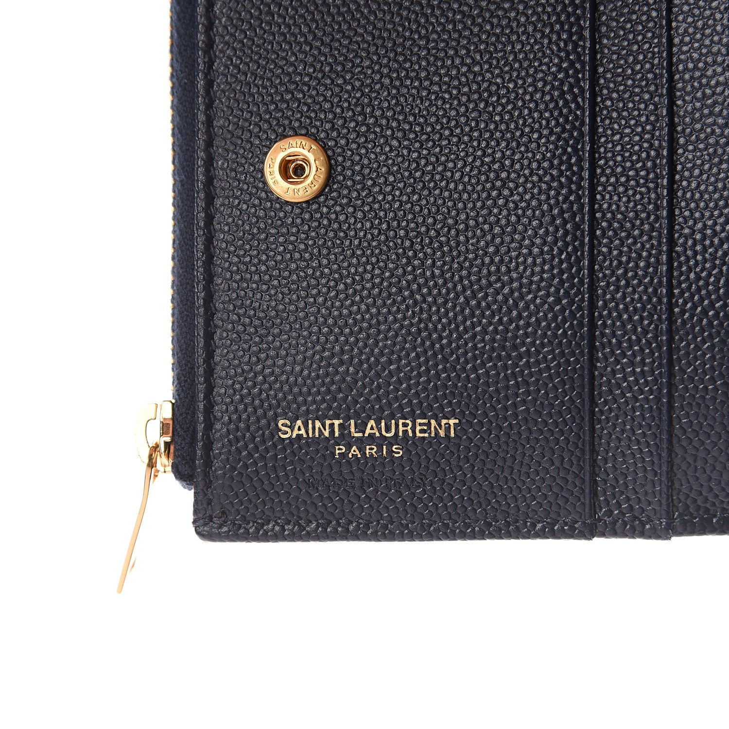 Saint Laurent Grain De Poudre Matelasse Chevron Monogram Zipped Card Case Navy 5 of 5