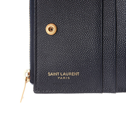 Saint Laurent Grain De Poudre Matelasse Chevron Monogram Zipped Card Case Navy 5 of 5