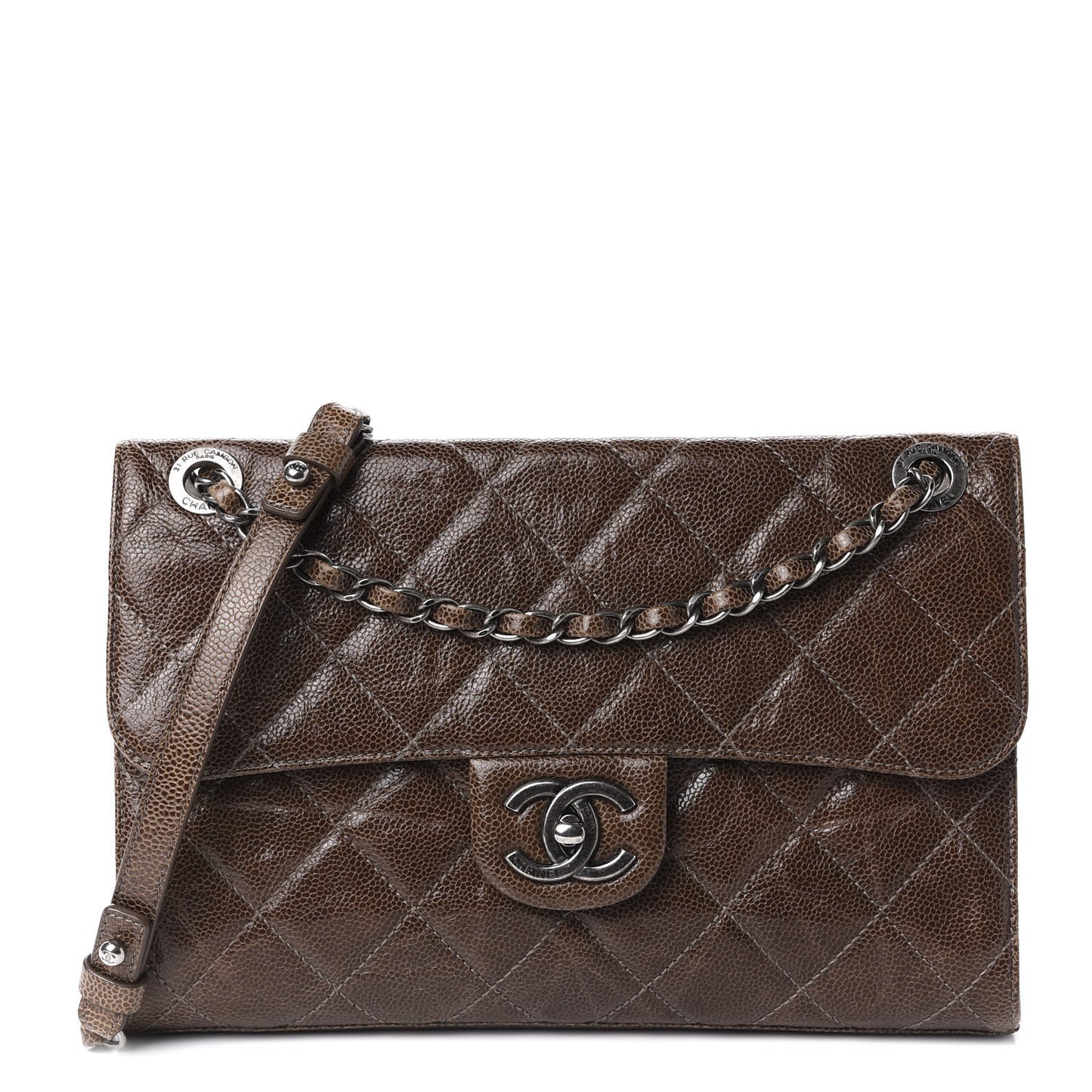 Crumpled Grained Calfskin Medium CC Crave Flap Brown