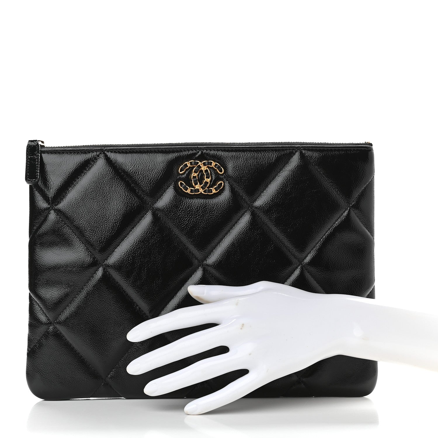Chanel Shiny Crumpled Calfskin Quilted Large Chanel 19 Cosmetic Case Black 2 of 9