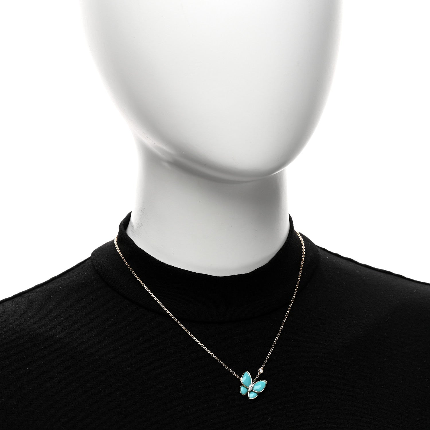 Van Cleef & Arpels 18K Yellow Gold Diamond Turquoise Two Butterfly Pendant Necklace 2 of 6
