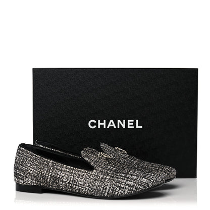 Chanel Fantasy Tweed CC Mocassin Loafers 38 Silver Black 10 of 10