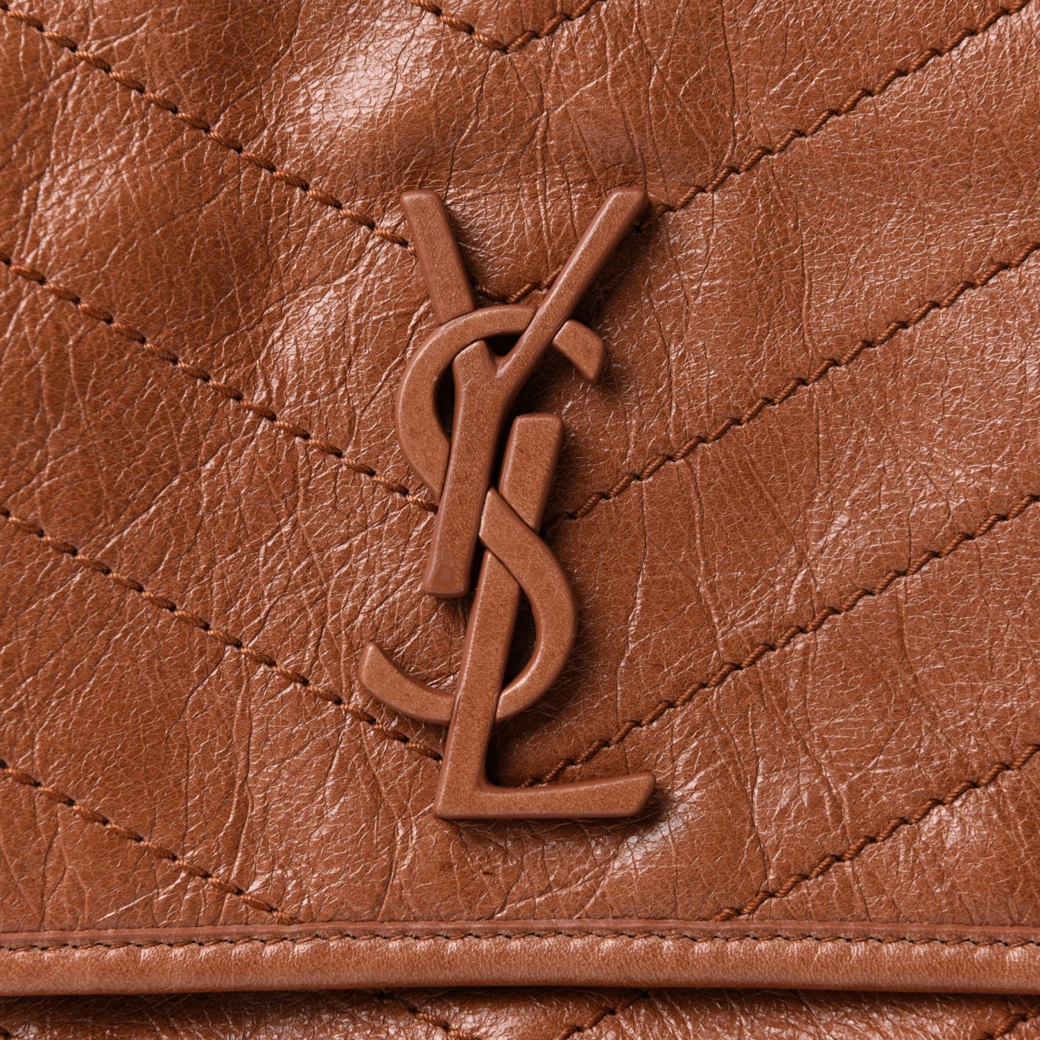 Saint Laurent Crinkled Calfskin Matelasse Monogram Medium Niki Chain Satchel Caramel 7 of 9