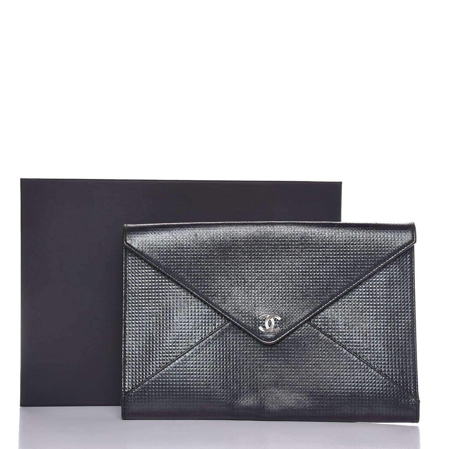 Metallic Lambskin Embossed Envelope Clutch Black